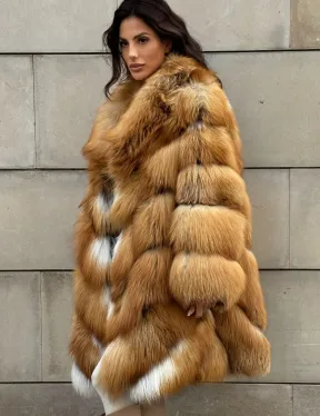 Vintage шуба диагональ из меха лисы Gold Fox, английский воротник
