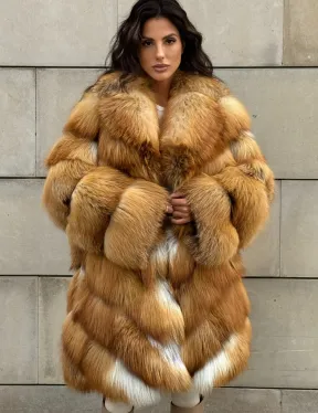Vintage шуба диагональ из меха лисы Gold Fox, английский воротник
