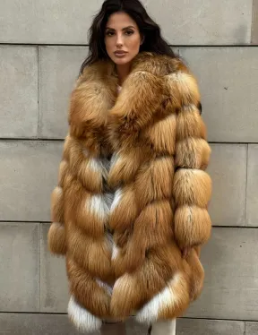 Vintage шуба диагональ из меха лисы Gold Fox, английский воротник