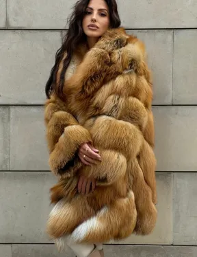 Vintage шуба диагональ из меха лисы Gold Fox, английский воротник