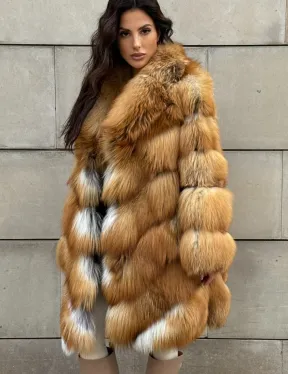 Vintage шуба диагональ из меха лисы Gold Fox, английский воротник