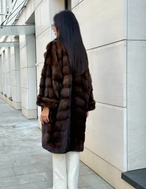 Шуба из меха соболиной норки английский воротник - цвет соболь