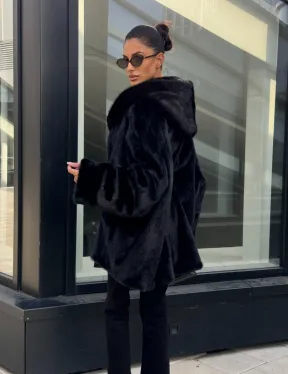 Шуба норковая натуральная с капюшоном кобра - накладные карманы