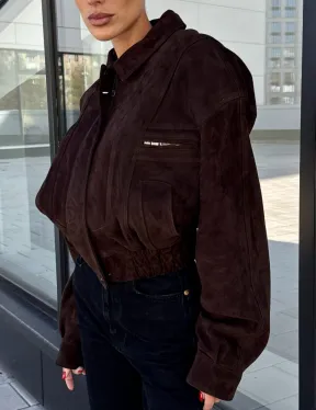 Женская короткая натуральная замшевая куртка - цвет коричневый