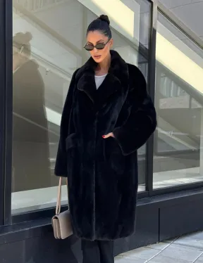 Шуба из аукционного меха норки Kopenhagen Fur, английский воротник - фасон баллон