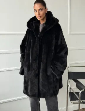 Шуба натуральная женская из норки Blackglama с капюшоном