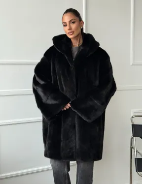 Шуба натуральная женская из норки Blackglama с капюшоном