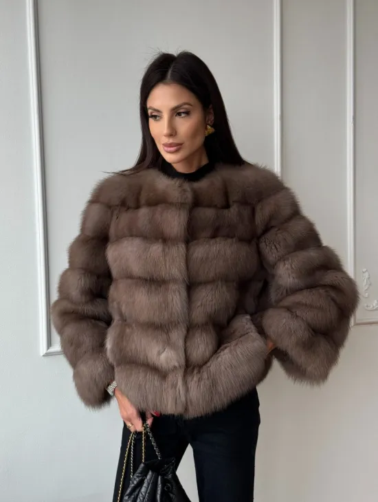 Шуба из меха куницы Truffle с воротником шанель