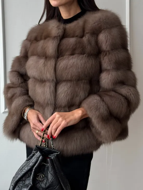 Шуба из меха куницы Truffle с воротником шанель