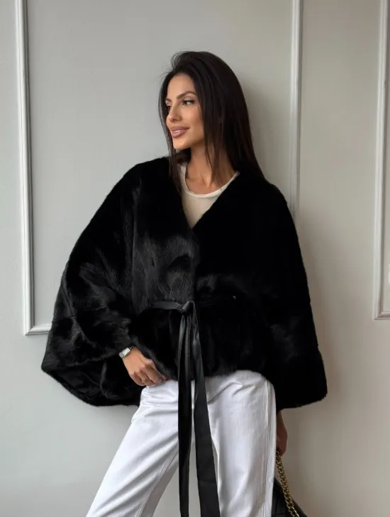 Черная натуральная норковая шуба летучка