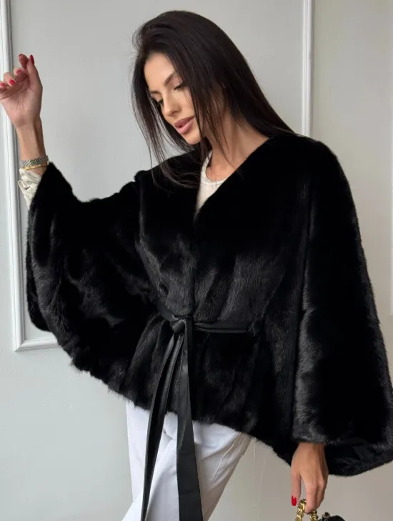 Черная натуральная норковая шуба летучка