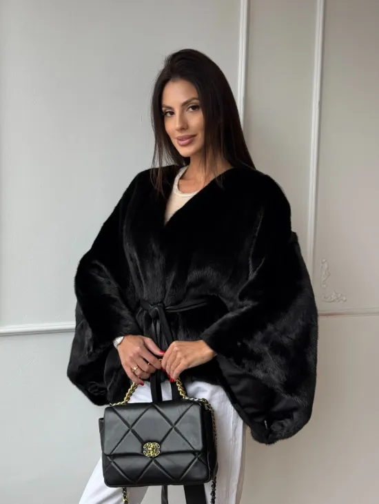 Черная натуральная норковая шуба летучка