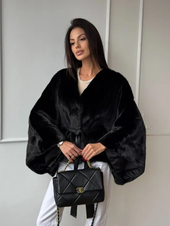 Черная натуральная норковая шуба летучка