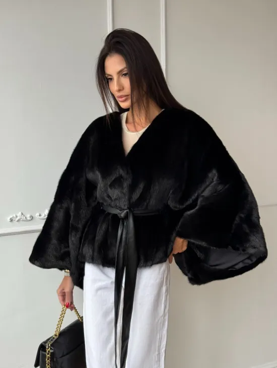 Черная натуральная норковая шуба летучка