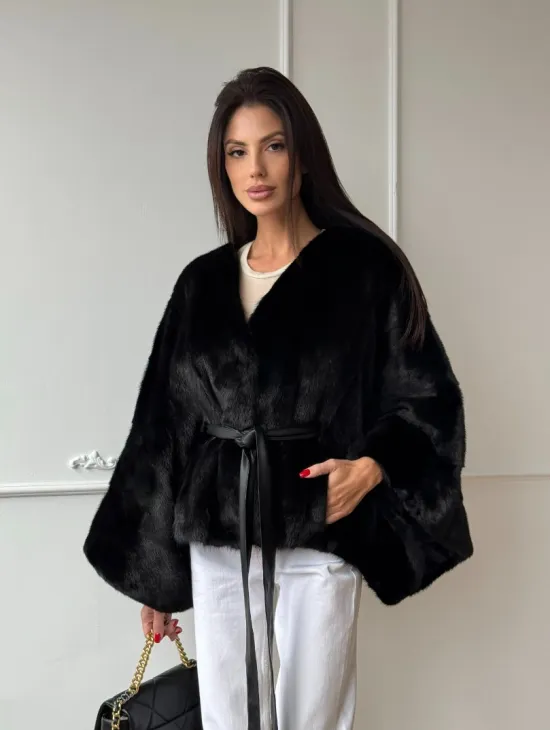 Черная натуральная норковая шуба летучка