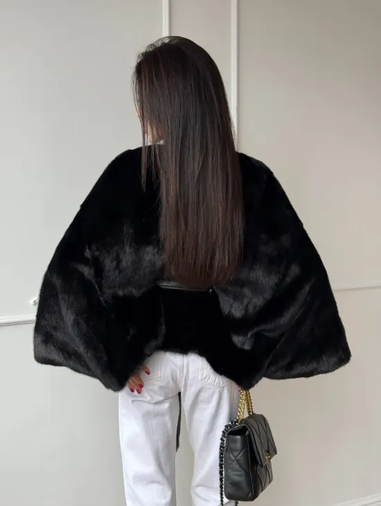 Черная натуральная норковая шуба летучка