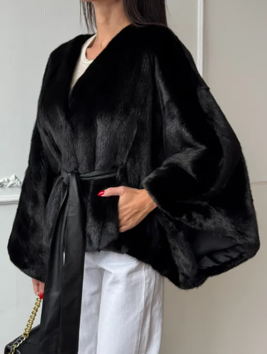 Черная натуральная норковая шуба летучка