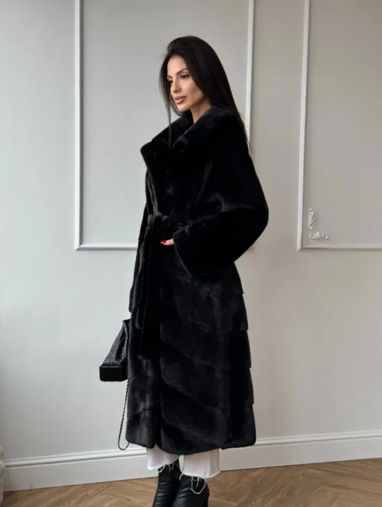 Классическая шуба Luxury Fashion из меха норки Velvet - паркет,  рукава в роспуск