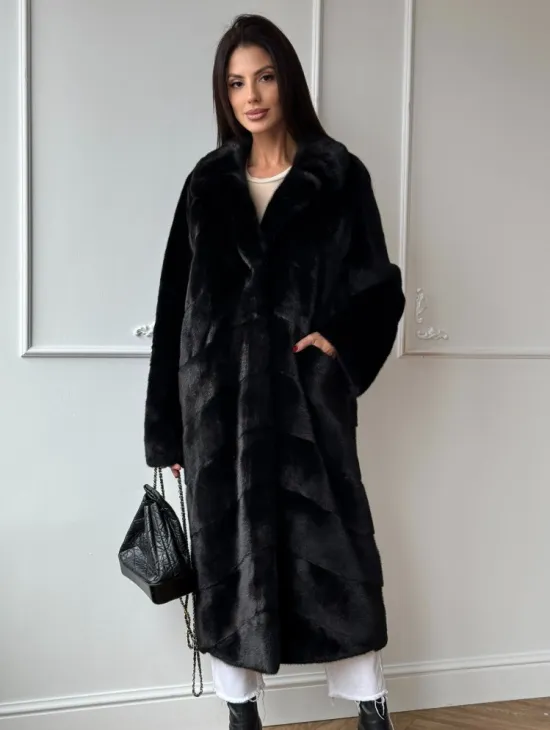 Классическая шуба Luxury Fashion из меха норки Velvet - паркет,  рукава в роспуск