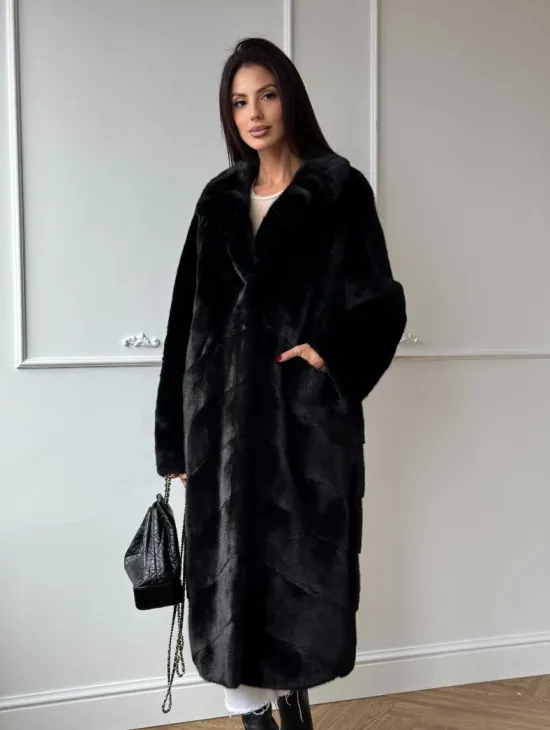 Классическая шуба Luxury Fashion из меха норки Velvet - паркет,  рукава в роспуск