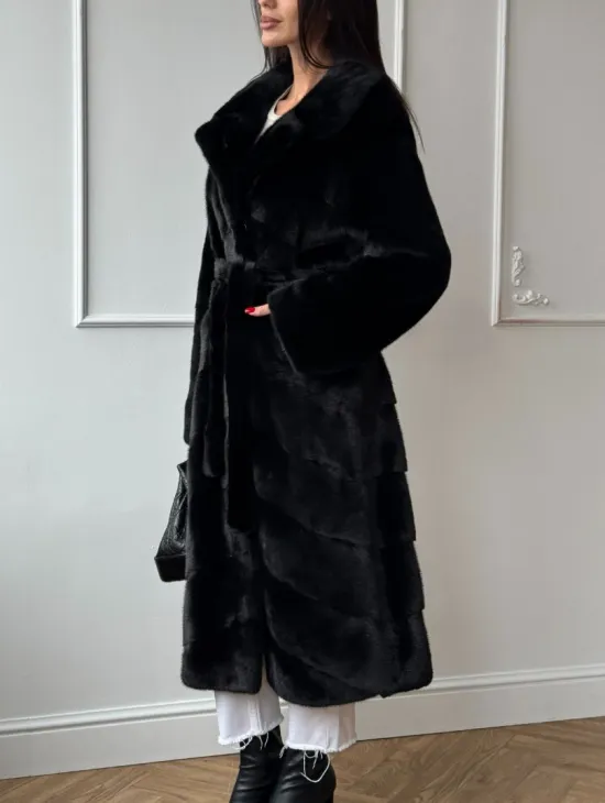 Классическая шуба Luxury Fashion из меха норки Velvet - паркет,  рукава в роспуск