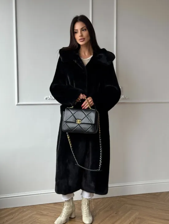 Натуральная черная женская шуба из меха норки Blackglama с капюшоном