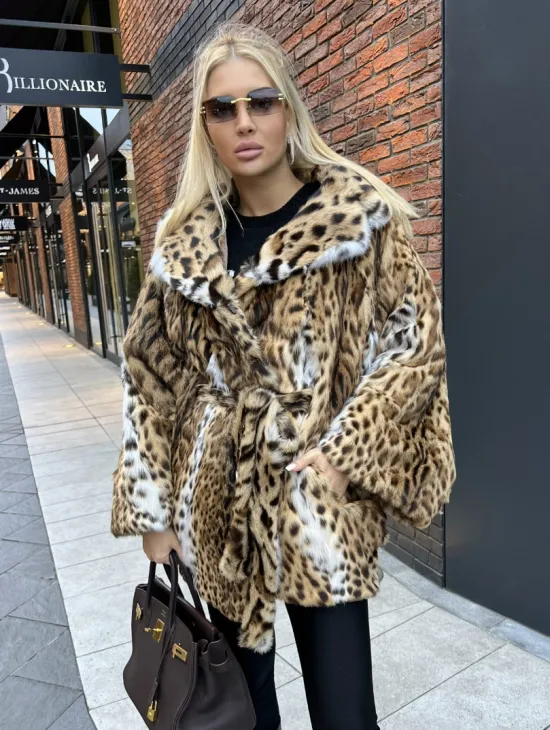 Шуба из оцелота под леопард модель «Летучая мышь»