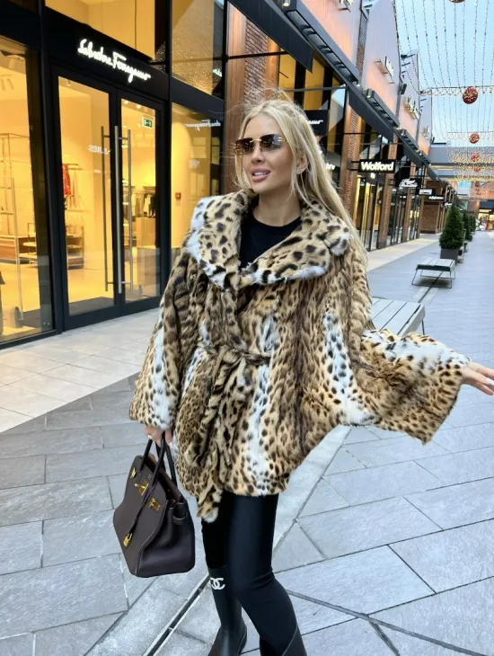 Шуба из оцелота под леопард модель «Летучая мышь»