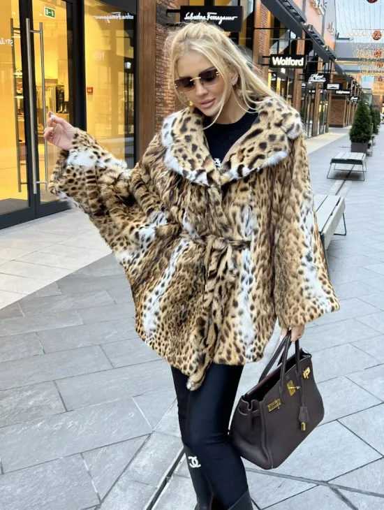 Шуба из оцелота под леопард модель «Летучая мышь»