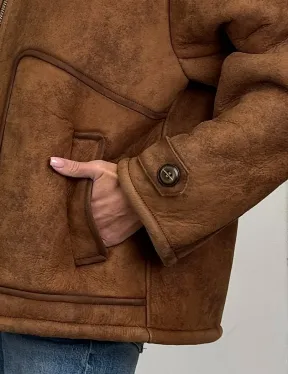 Зимняя короткая кожаная куртка из мериноса в стиле “Vintage”