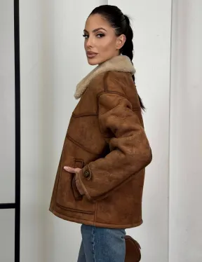 Зимняя короткая кожаная куртка из мериноса в стиле “Vintage”