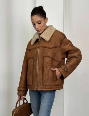 Зимняя короткая кожаная куртка из мериноса в стиле “Vintage”