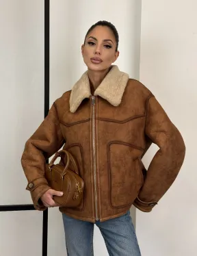 Зимняя короткая кожаная куртка из мериноса в стиле “Vintage”