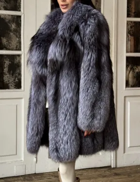 Натуральная шуба из меха чернобурки, воротник шаль