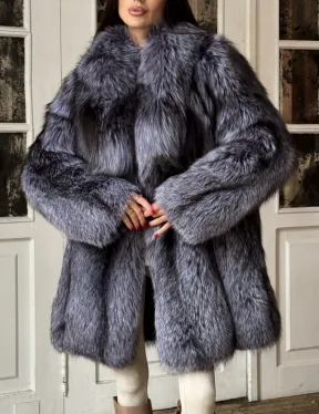 Натуральная шуба из меха чернобурки, воротник шаль