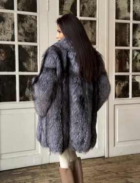 Натуральная шуба из меха чернобурки, воротник шаль