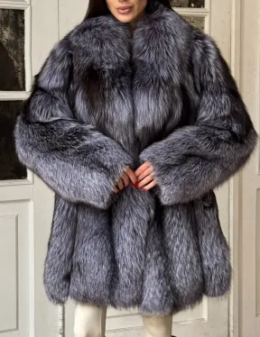 Натуральная шуба из меха чернобурки, воротник шаль