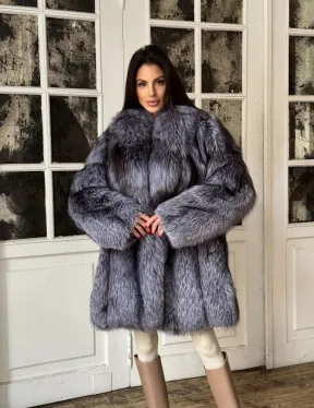 Натуральная шуба из меха чернобурки, воротник шаль