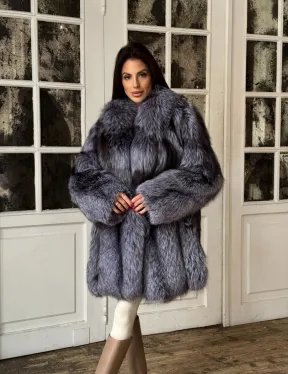 Натуральная шуба из меха чернобурки, воротник шаль