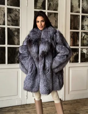 Натуральная шуба из меха чернобурки, воротник шаль