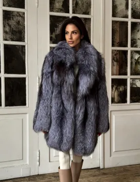 Натуральная шуба из меха чернобурки, воротник шаль