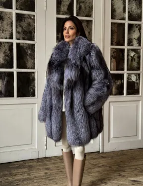 Натуральная шуба из меха чернобурки, воротник шаль