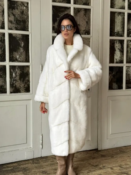 Эксклюзивная белая норковая шуба NAFA LUX английский воротник