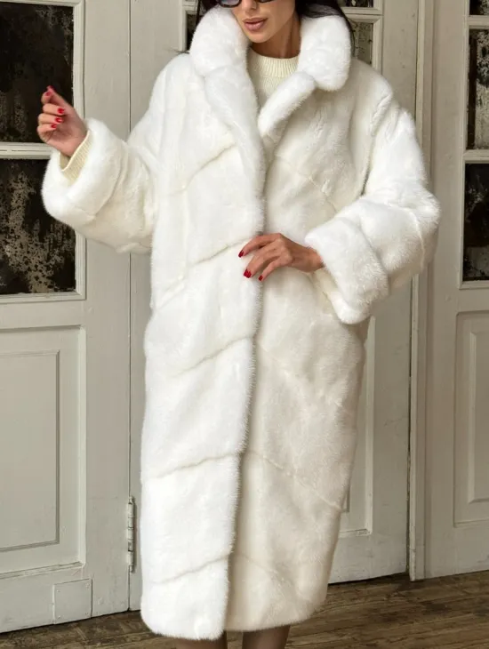 Эксклюзивная белая норковая шуба NAFA LUX английский воротник