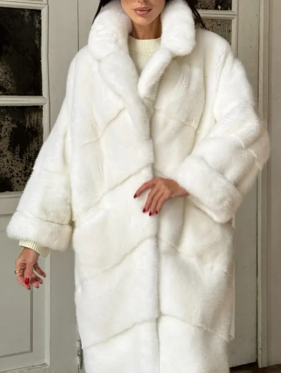 Эксклюзивная белая норковая шуба NAFA LUX английский воротник