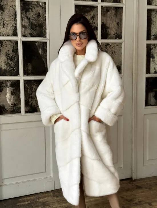 Эксклюзивная белая норковая шуба NAFA LUX английский воротник