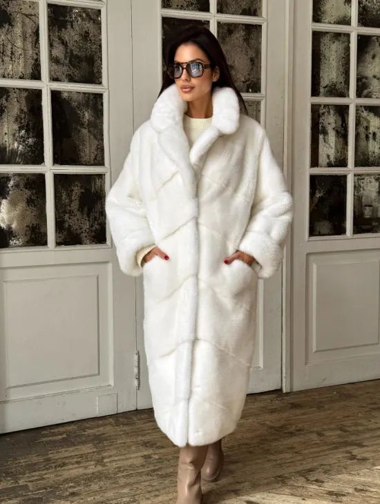 Эксклюзивная белая норковая шуба NAFA LUX английский воротник