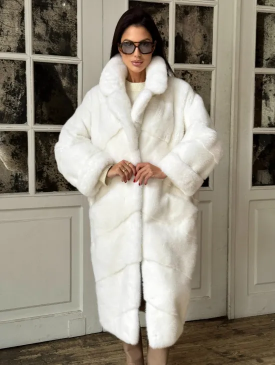 Эксклюзивная белая норковая шуба NAFA LUX английский воротник