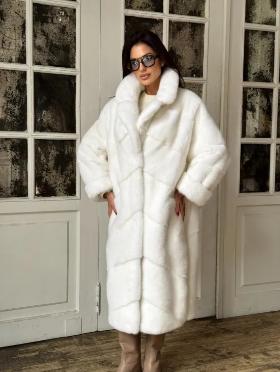 Эксклюзивная белая норковая шуба NAFA LUX английский воротник
