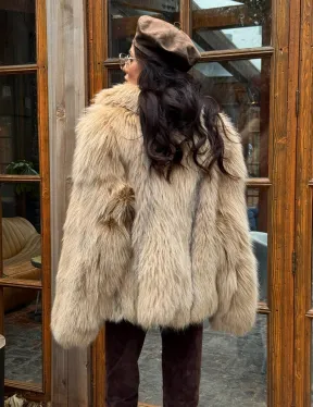 Шуба женская из меха тонированной лисы - английский воротник